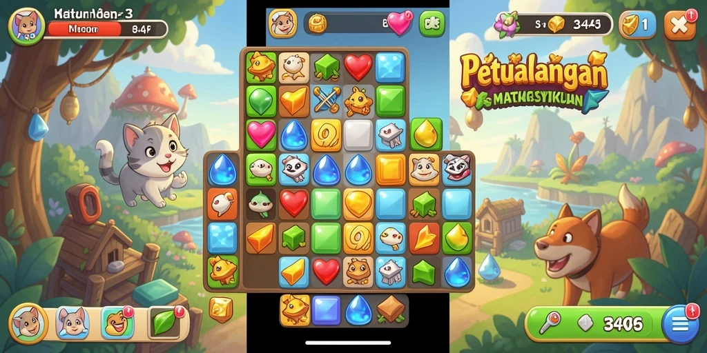 Tangkapan layar gameplay 3446 dengan elemen Match-3 yang menarik.