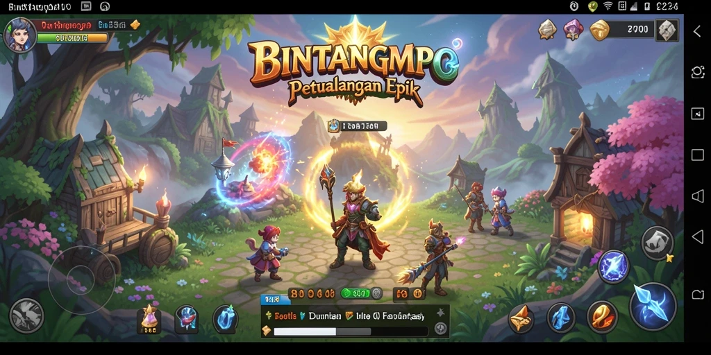 Screenshot gameplay BINTANGMPO menampilkan pertarungan yang dinamis dan karakter menarik.